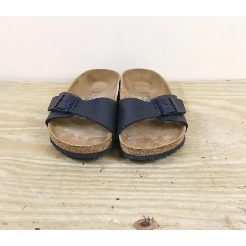 Birkenstock Sandals 8 Narrow Madrid sandals Black Birko-Flor Slides Buckle Shoes - Picture 2 of 6